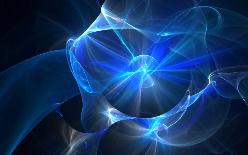 A captivating piece of digital art featuring swirling blue light and abstract shapes, creating an ethereal and dynamic visual experience against a dark background.