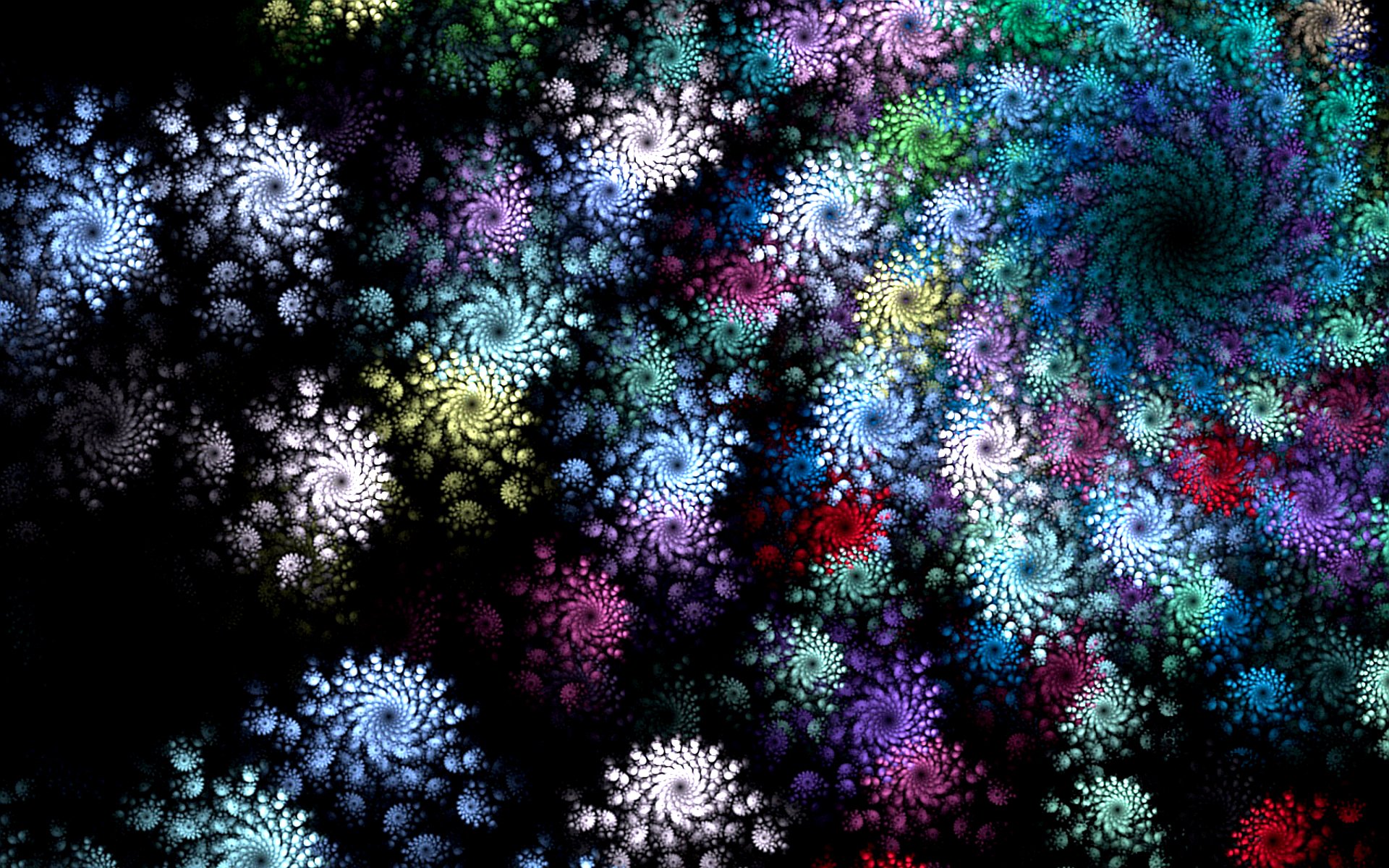 A captivating digital art piece featuring intricate, swirling fractals in vibrant colors against a dark background, creating a mesmerizing visual experience.