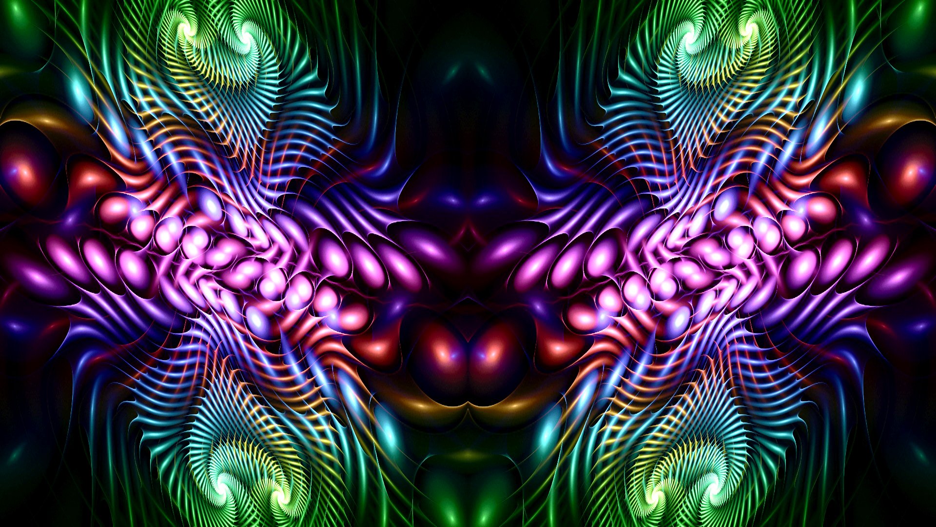A vibrant digital art piece featuring swirling patterns of colorful light and intricate shapes, creating a mesmerizing, kaleidoscopic effect.