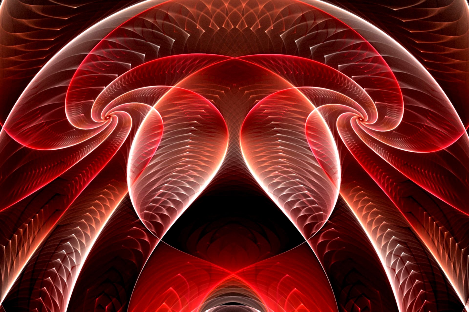 A vibrant digital art piece showcasing intricate patterns in fiery red and black hues, creating a mesmerizing, abstract design that captivates the viewer.