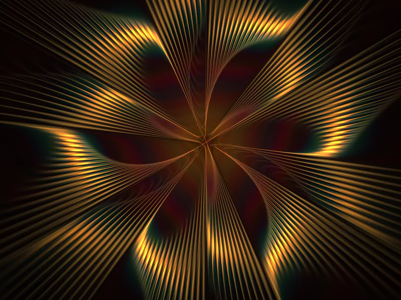 A swirling pattern of vibrant golden lines radiates from the center, creating a mesmerizing digital art piece with a rich, dark background.