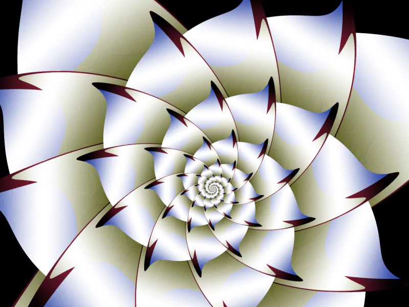 A captivating digital art piece featuring a swirling spiral design with soft colors and sharp accents, creating a dynamic and visually intriguing composition against a black background.