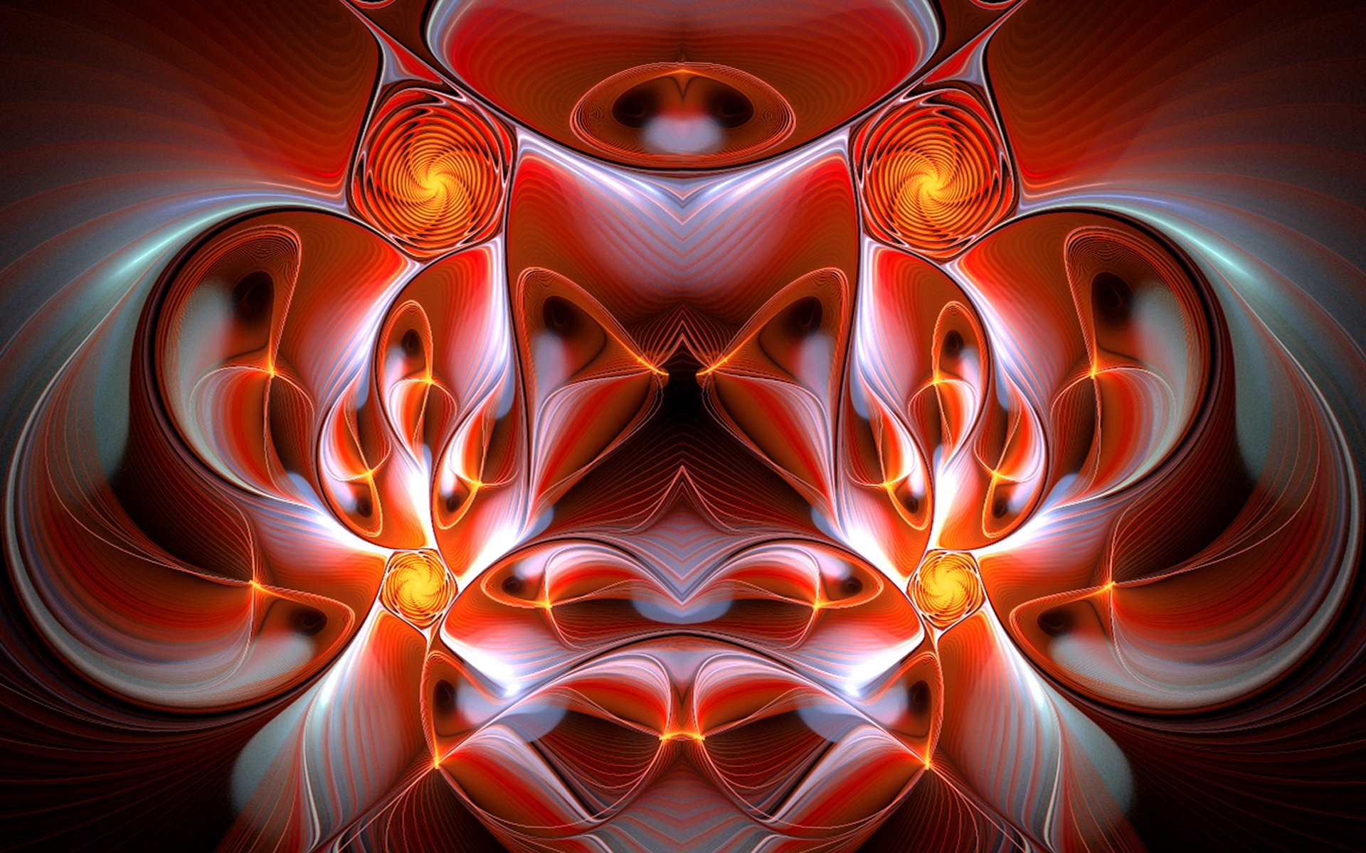 A vibrant digital art piece featuring swirling patterns in red, orange, and blue, creating a dynamic, abstract composition that captivates with its intricate design.