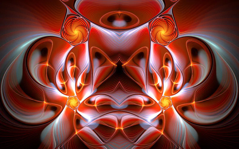 A vibrant digital art piece featuring swirling patterns in red, orange, and blue, creating a dynamic, abstract composition that captivates with its intricate design.