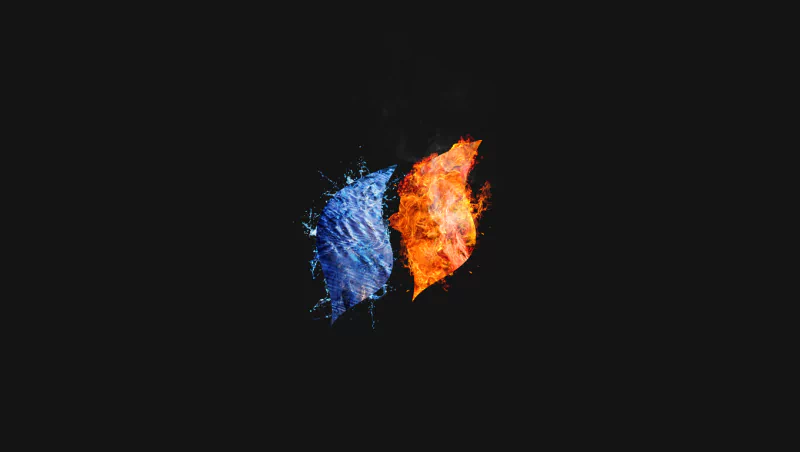 Abstract technology image showing two blue and orange flame-like shapes forming a stylized Windows emblem on a black background.