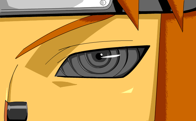 A close-up of Pain from Naruto, showcasing the iconic Rinnegan eye. The image highlights the striking detail and intensity of this notable anime character.