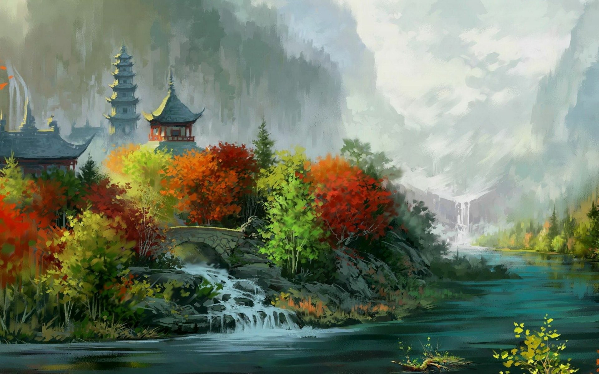 Serene Landscape: An Artistic Painting of Nature's Beauty