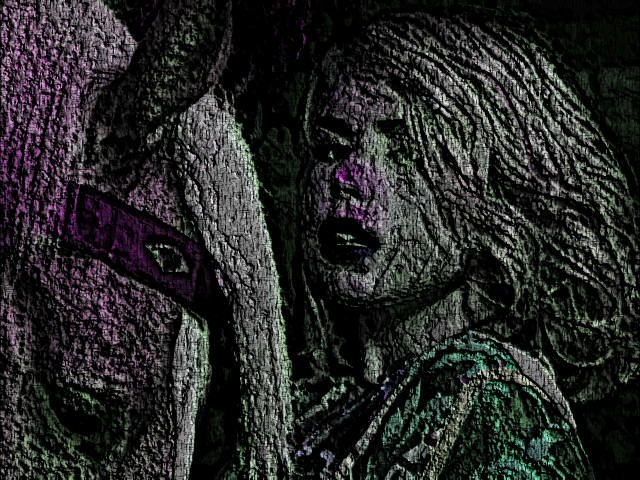 Grainy, stylized photo of a singer with a microphone, moody green-and-purple tones; music-themed image tagged Billie Piper.
