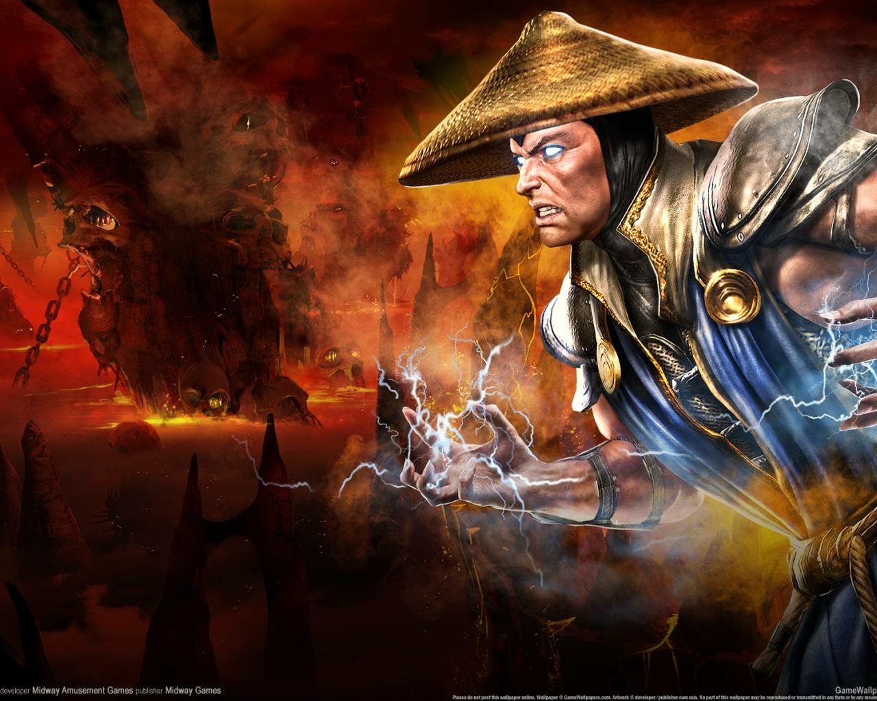 A powerful scene from the video game Mortal Kombat, featuring a character wielding lightning amidst a fiery, ominous background. The atmosphere conveys intense action and energy.