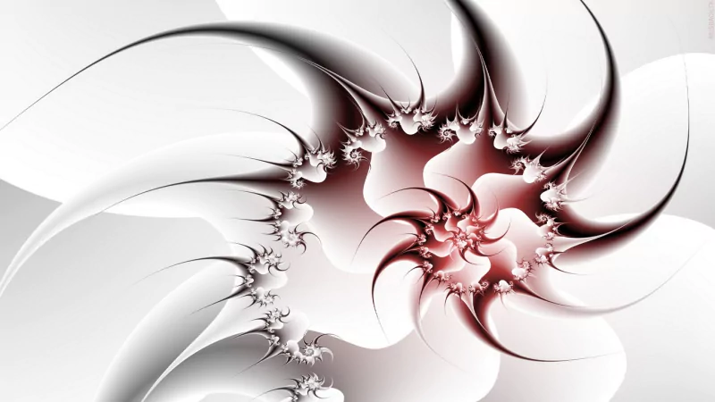 Abstract artistic fractal design with swirling, smooth curves in soft shades of white, gray, and muted pink, creating a dynamic and elegant visual flow.