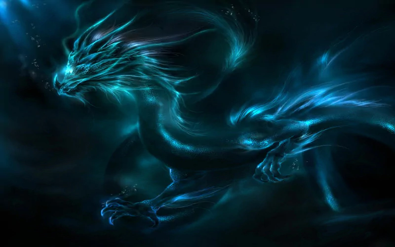 A glowing blue fantasy dragon with ethereal, wispy features evokes the mystical aura of Alphonse Elric’s world.
