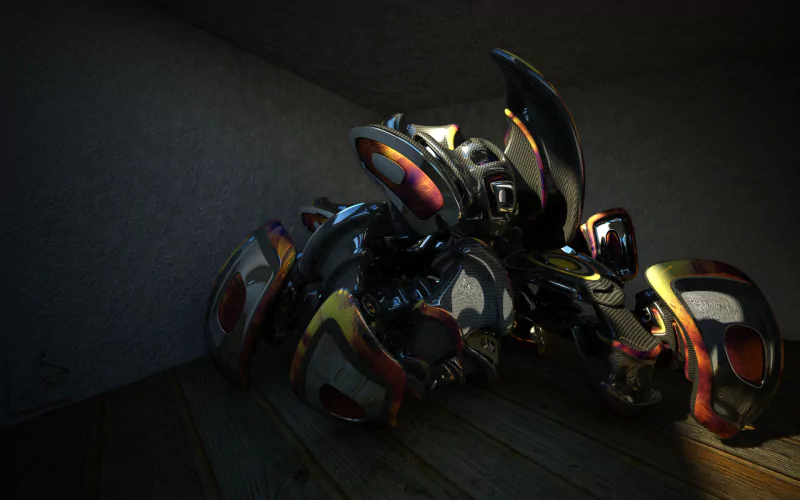 An abstract artistic depiction of a Fiat in dark tones, showcasing a blend of sleek curves and vibrant highlights against a shadowy background.