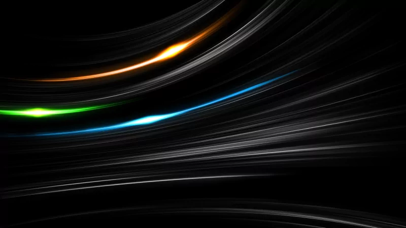 An abstract image featuring smooth, flowing lines in shades of blue, green, and orange against a dark background, creating a sense of motion and depth.