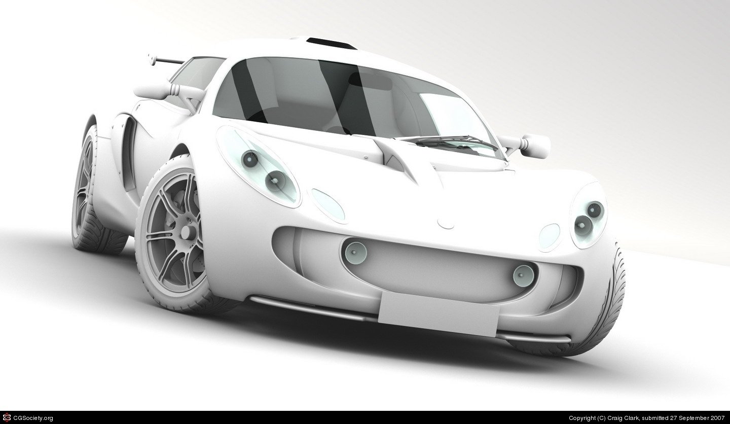 Artistic 3D art of a sleek, modern white sports car with smooth curves and detailed features against a clean, minimal background.