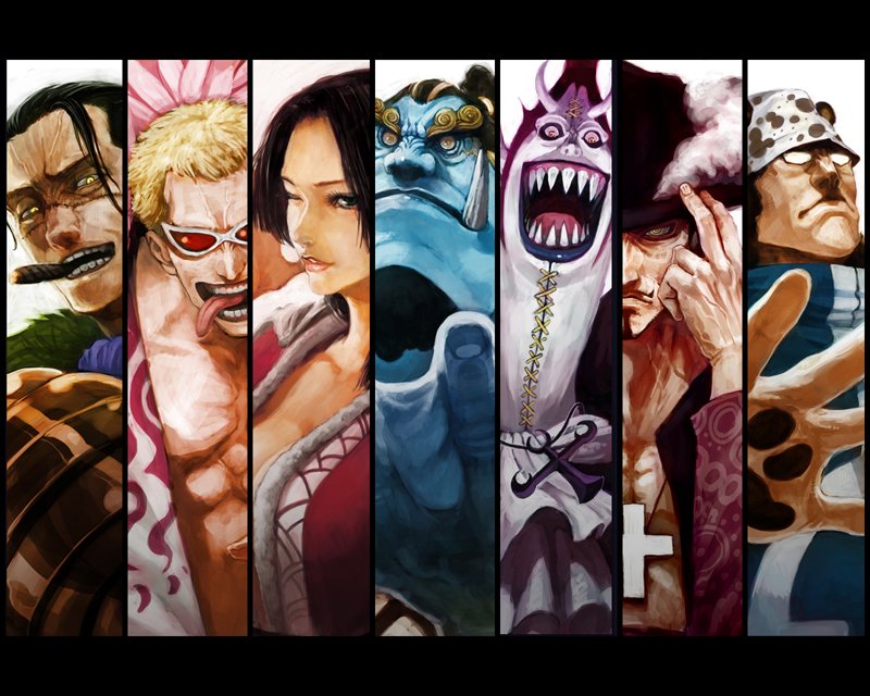 A dynamic lineup of characters from the anime One Piece, featuring iconic designs and expressions, showcasing the diverse personalities and styles within the series.
