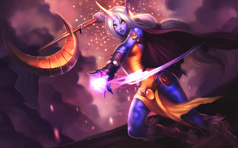 A fierce character from the video game Warcraft wields a glowing weapon amidst a dramatic, magical backdrop, showcasing vibrant colors and dynamic energy.
