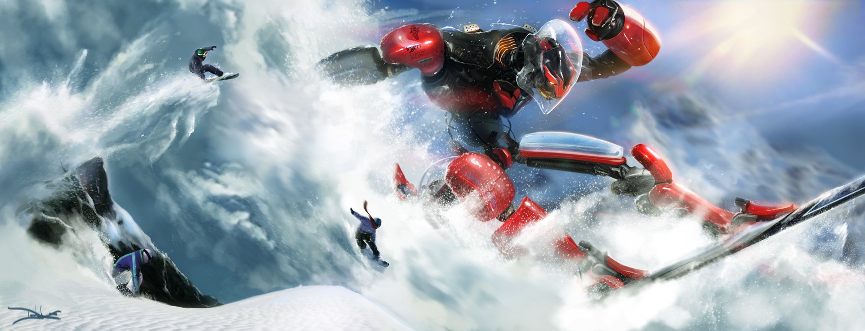 Download Sci Fi Robot Skiing Snow Winter Sports Art