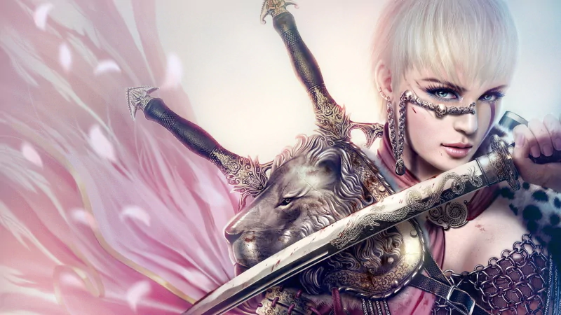 A fantasy samurai warrior from Legend of the Five Rings, wielding a sword with intricate armor and a fierce, determined expression.