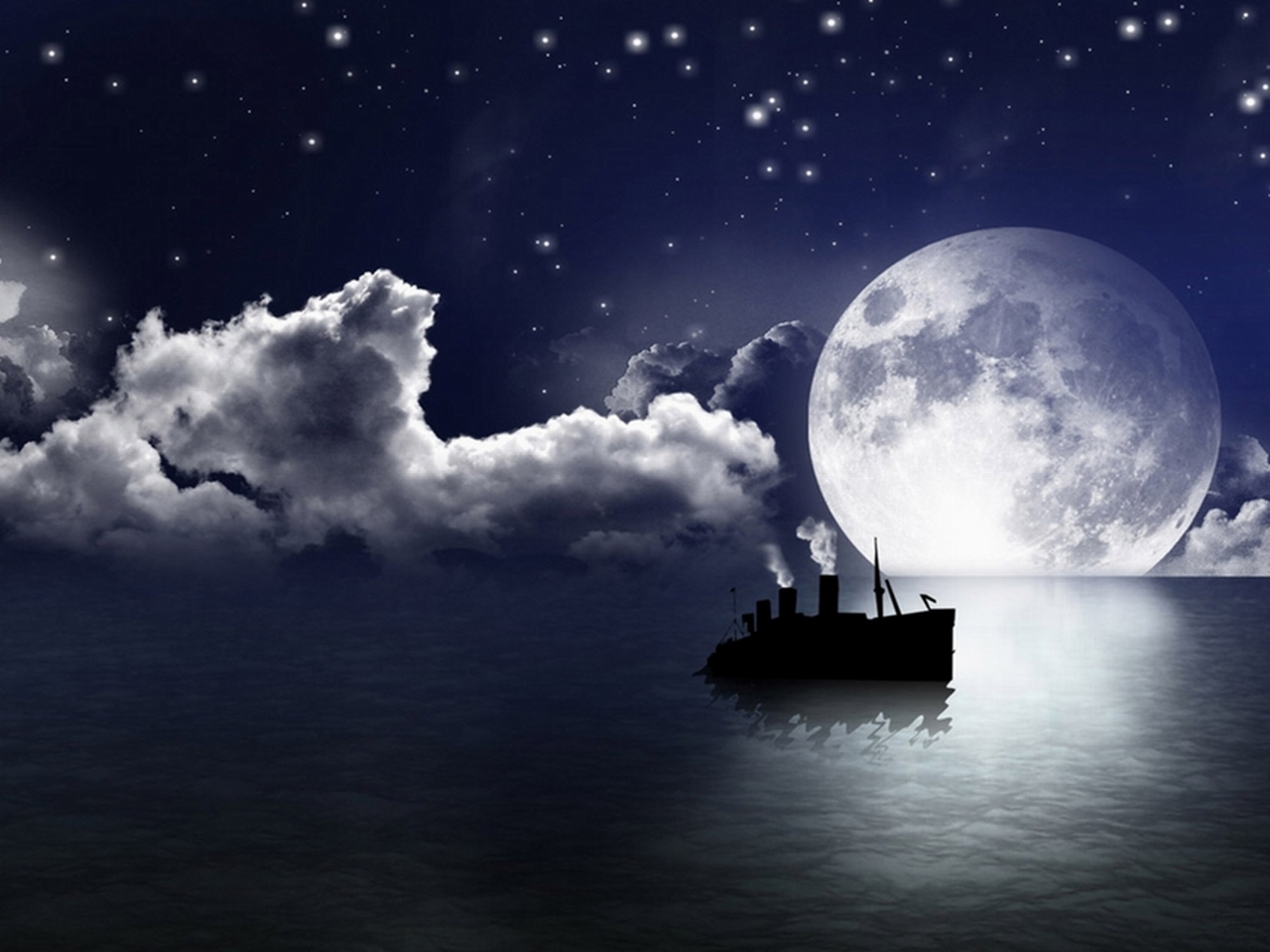 Корабль на фоне Луны