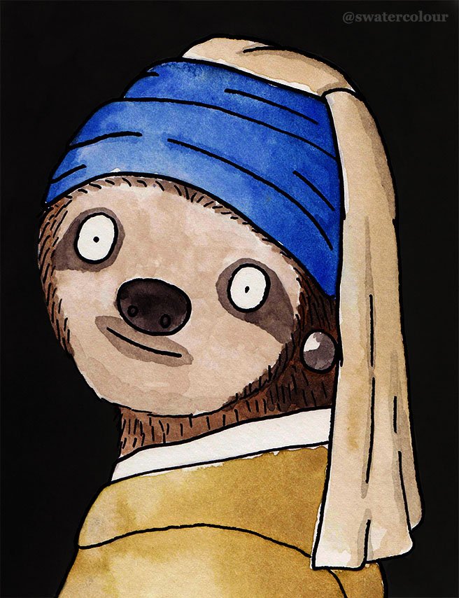 Download Animal Sloth Painting Parody Girl With A Pearl Earring Art