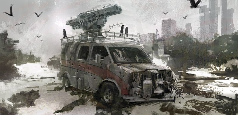 Download Vehicle Van Abandoned Vehicle Dystopian Landscape Military Equipment Art