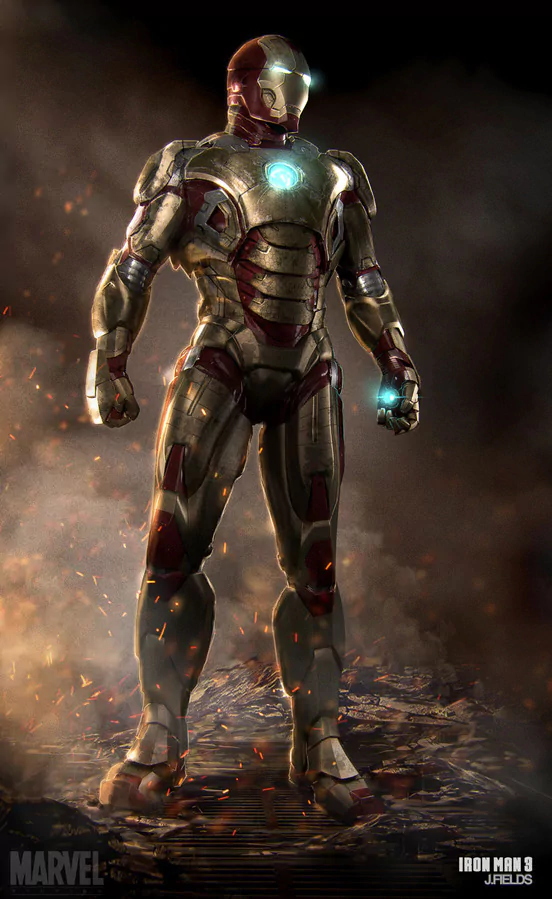 A dynamic image of Iron Man from the Marvel movie Iron Man 3, showcasing the iconic superhero in his powerful armor against a dramatic backdrop.