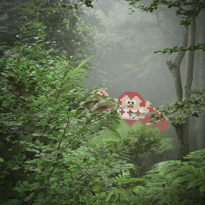video game Donkey Kong forest pixel art fog Image