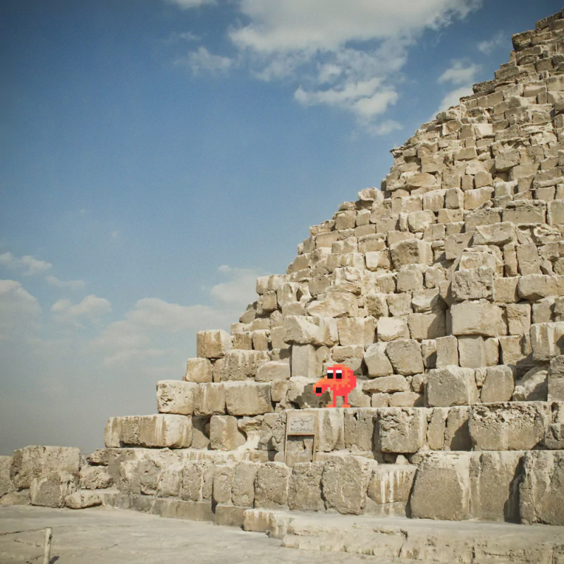 video game Q*bert pyramid ruin sky Image