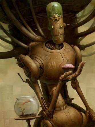 Download Sci Fi Robot Cupcake Fish Bowl Science Fiction Art