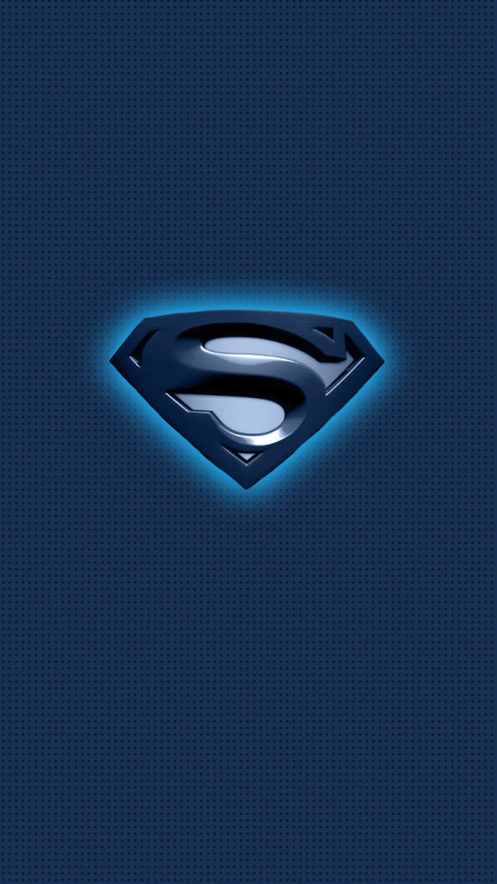 Dark blue Superman emblem glowing softly against a textured blue background, representing the iconic comic book superhero symbol.