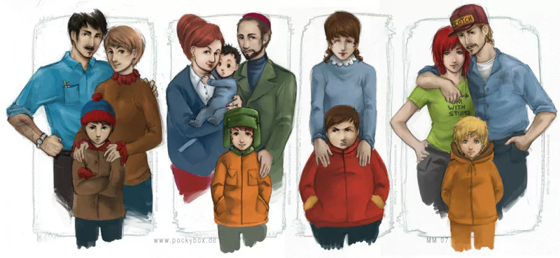 Stuart McCormick Carol McCormick Ike Broflovski Sharon Marsh Kenny McCormick Kyle Broflovski Randy Marsh Stan Marsh Eric Cartman TV Show South Park Image