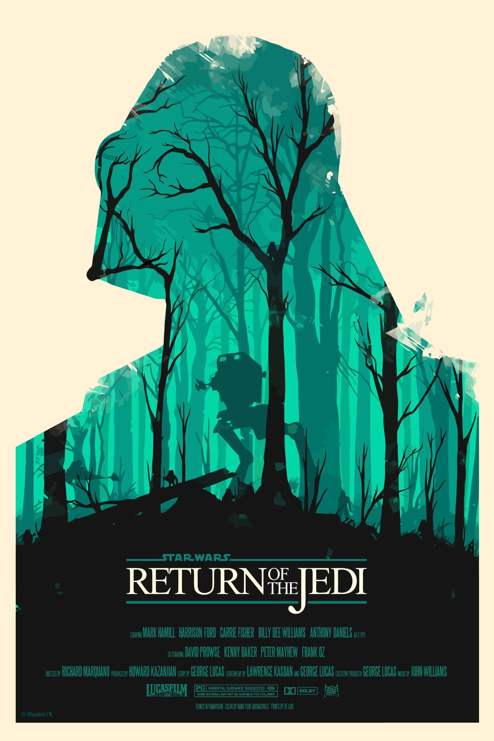 Silhouette of Darth Vader filled with a forest scene featuring an AT-ST walker, with the title Star Wars Episode VI: Return of the Jedi at the bottom.