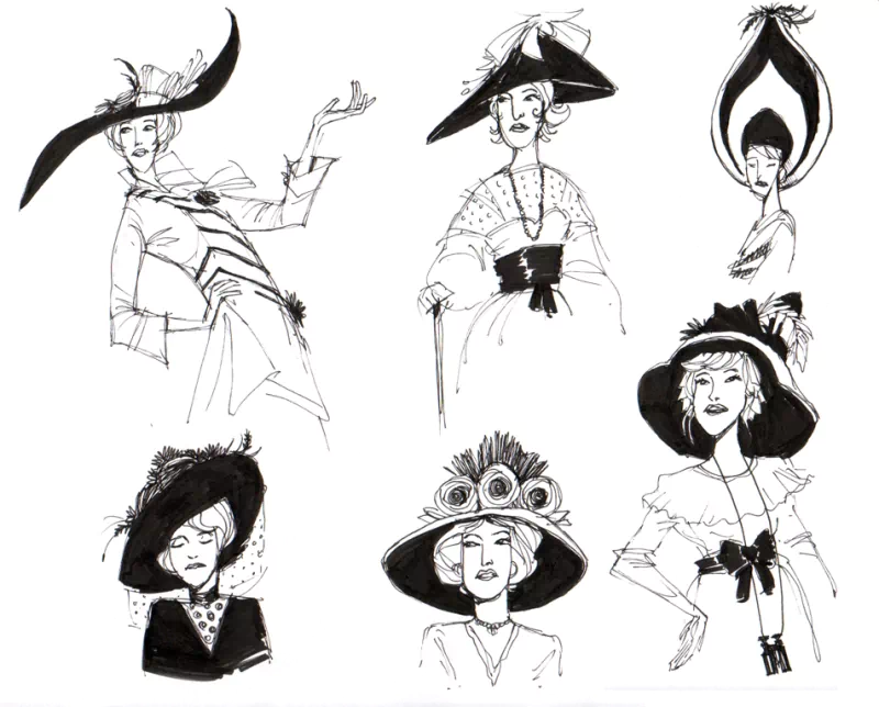 woman artistic fashion illustration vintage hats character design Image