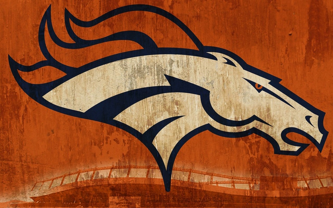 Graphic of a fierce bronco head on a textured orange background, symbolizing football and sports team spirit.