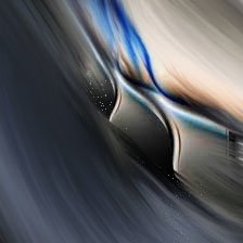 Abstract alien scene of sweeping metallic curves and blue streaks forming a glossy, otherworldly vortex dotted with tiny starlike specks.