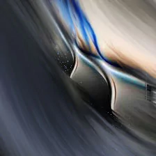 Abstract alien scene of sweeping metallic curves and blue streaks forming a glossy, otherworldly vortex dotted with tiny starlike specks.