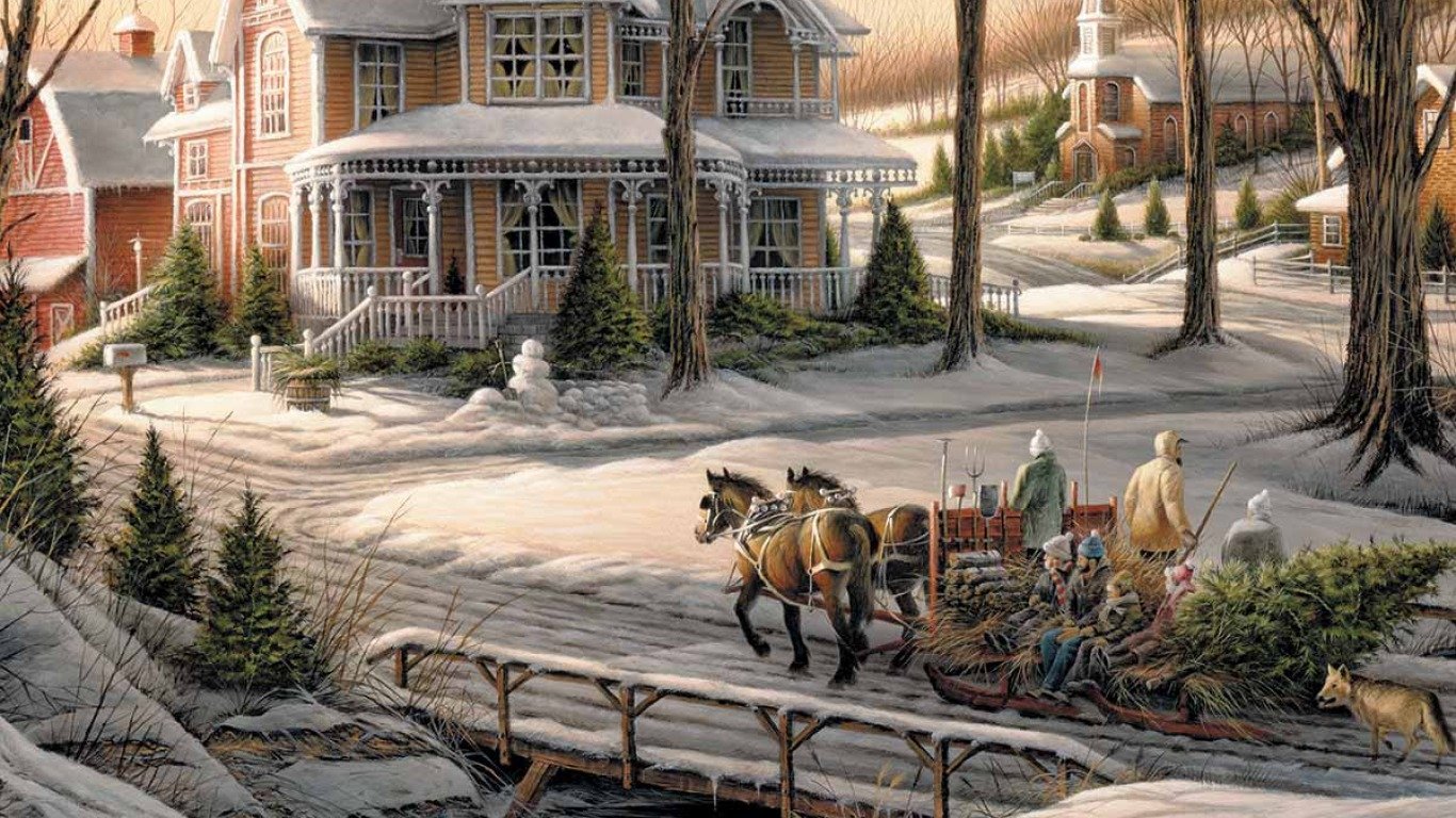 Download Snow Horse Wagon House Artistic Winter Art