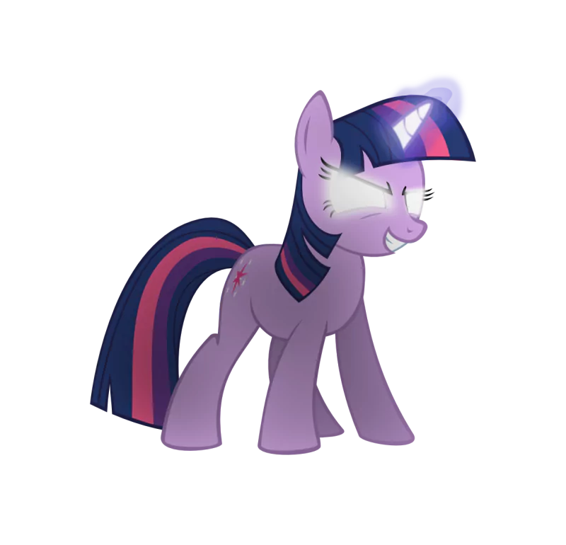 Twilight Sparkle from the TV show My Little Pony: purple pony with navy-and-pink mane, eyes closed in a big grin, showing her star cutie mark.