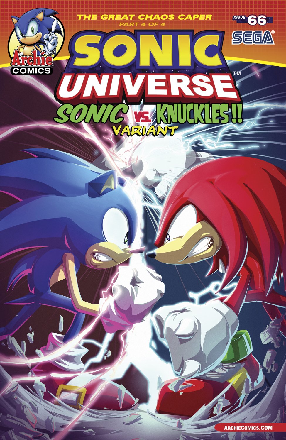 Archie Comics cover: Sonic and Knuckles clash on a Sonic Universe variant, energy arcs between them as they glare and prepare to strike.