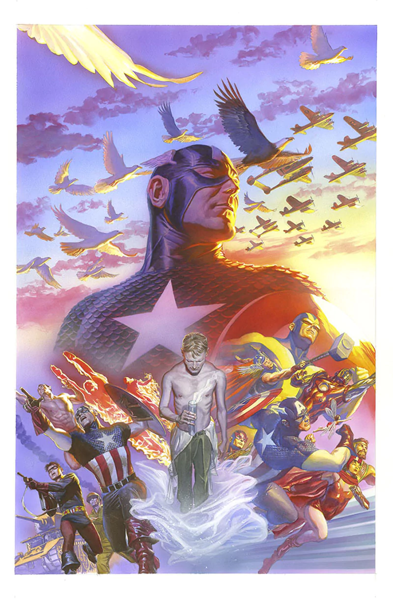 Janet van Dyne Human Torch (Marvel Comics) Hercules (Marvel Comics) Iron Man Giant-Man Wasp (Marvel Comics) Bucky Barnes Namor the Sub-Mariner Thor Hawkeye Scarlet Witch Steve Rogers Captain America Comic Avengers Image