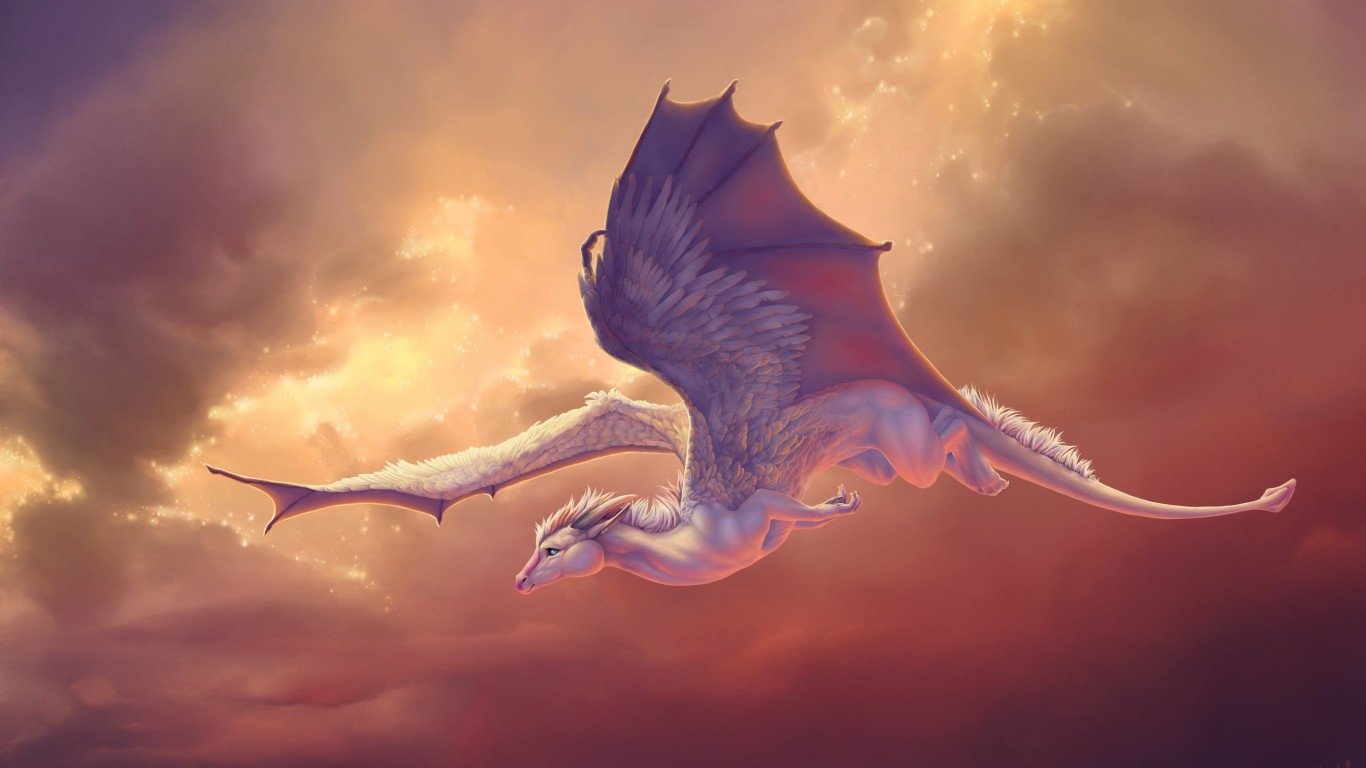 Download Flying Fantasy Dragon Art, image size:1366x768