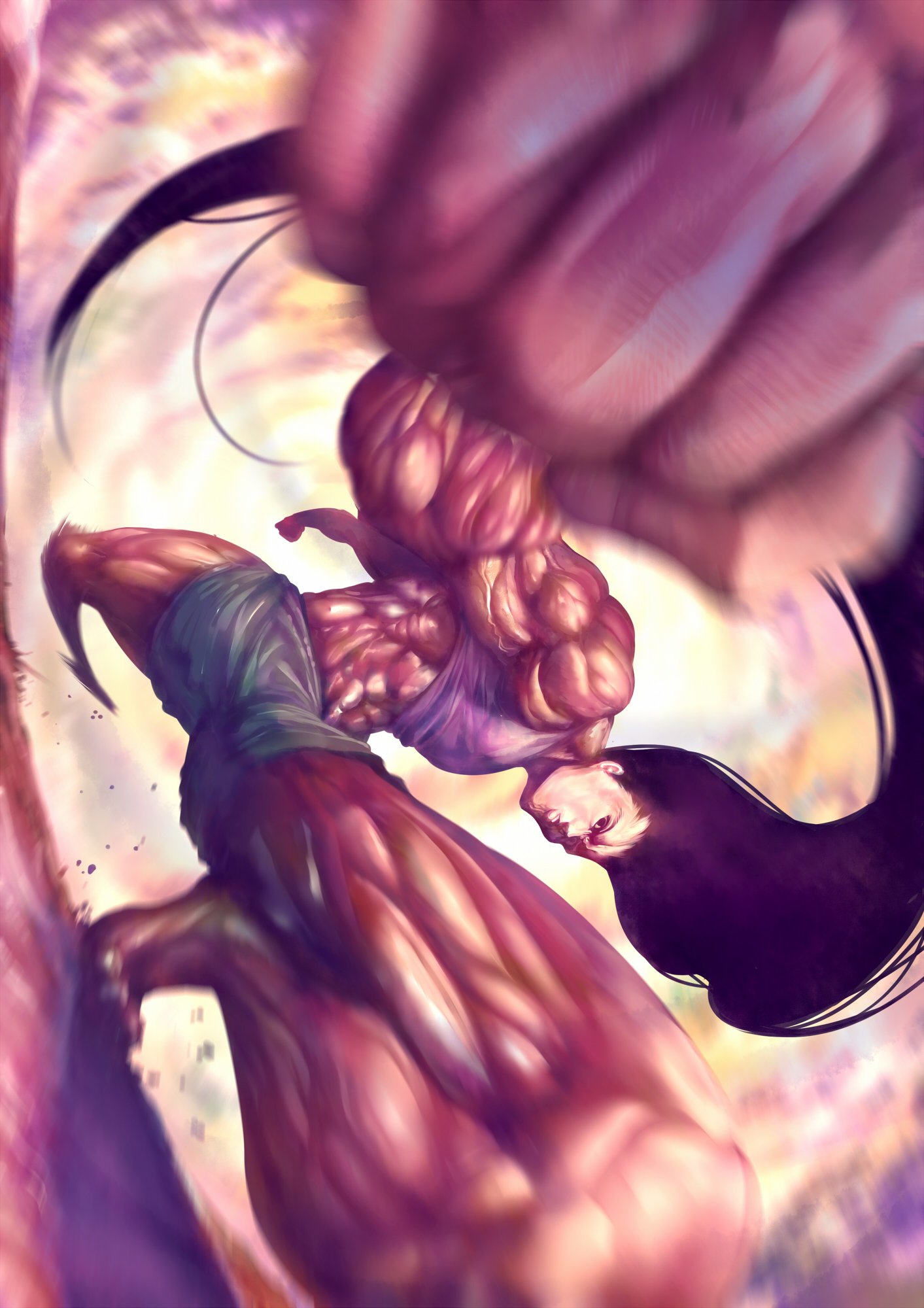 Gon Freecss from Hunter x Hunter delivers a powerful punch with dynamic motion and intense expression in this vibrant anime artwork.