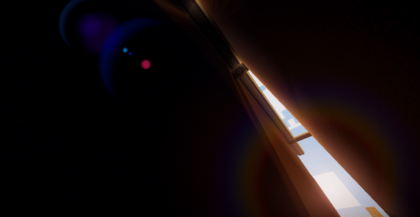 A narrow view through a dark gap, with light streaming in, creating a dramatic contrast. This captivating scene is set in the world of the video game Minecraft.