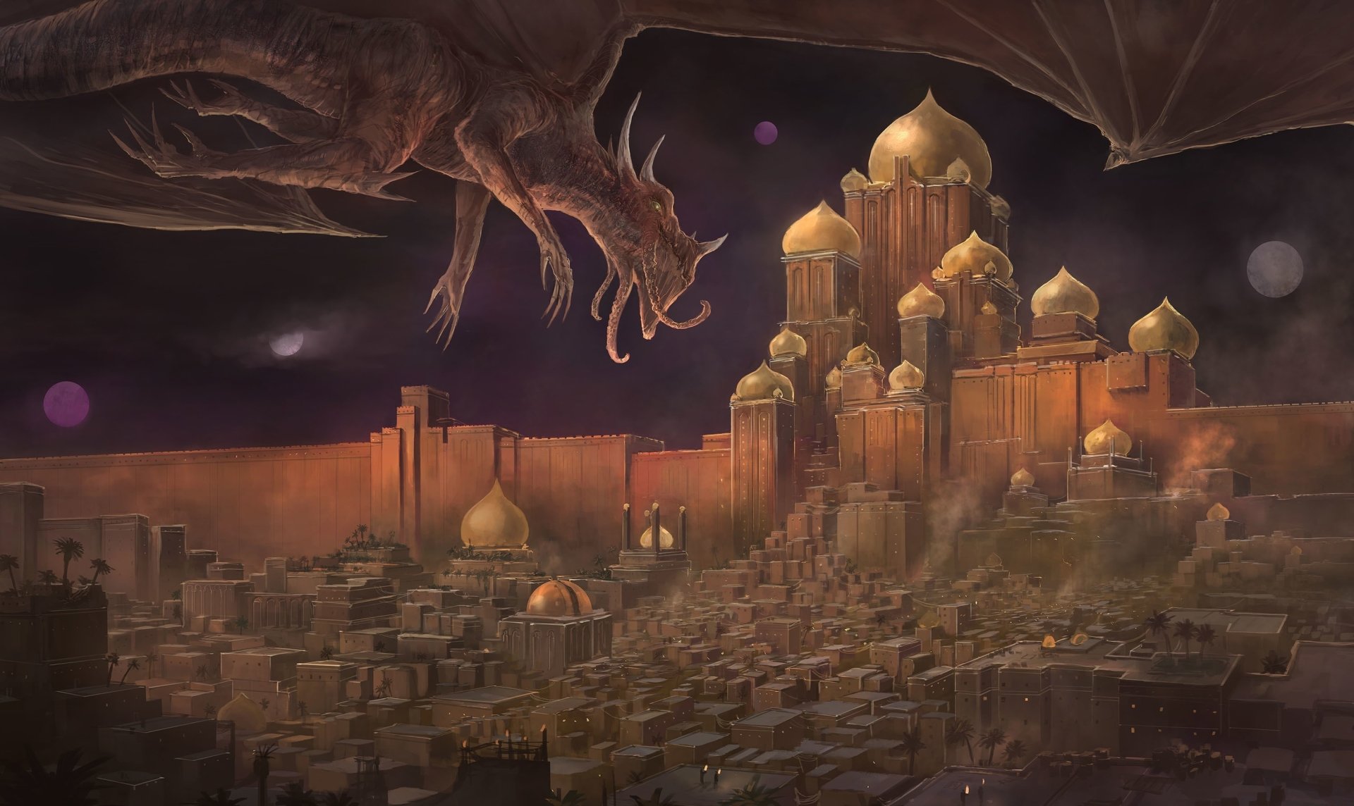 Download Dome City Fantasy Dragon Fantasy City Art