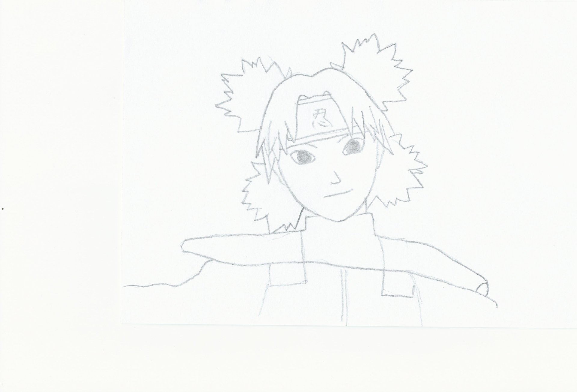 Line art sketch of Temari from Naruto, featuring her distinctive spiky hair and headband in a minimalistic anime style.