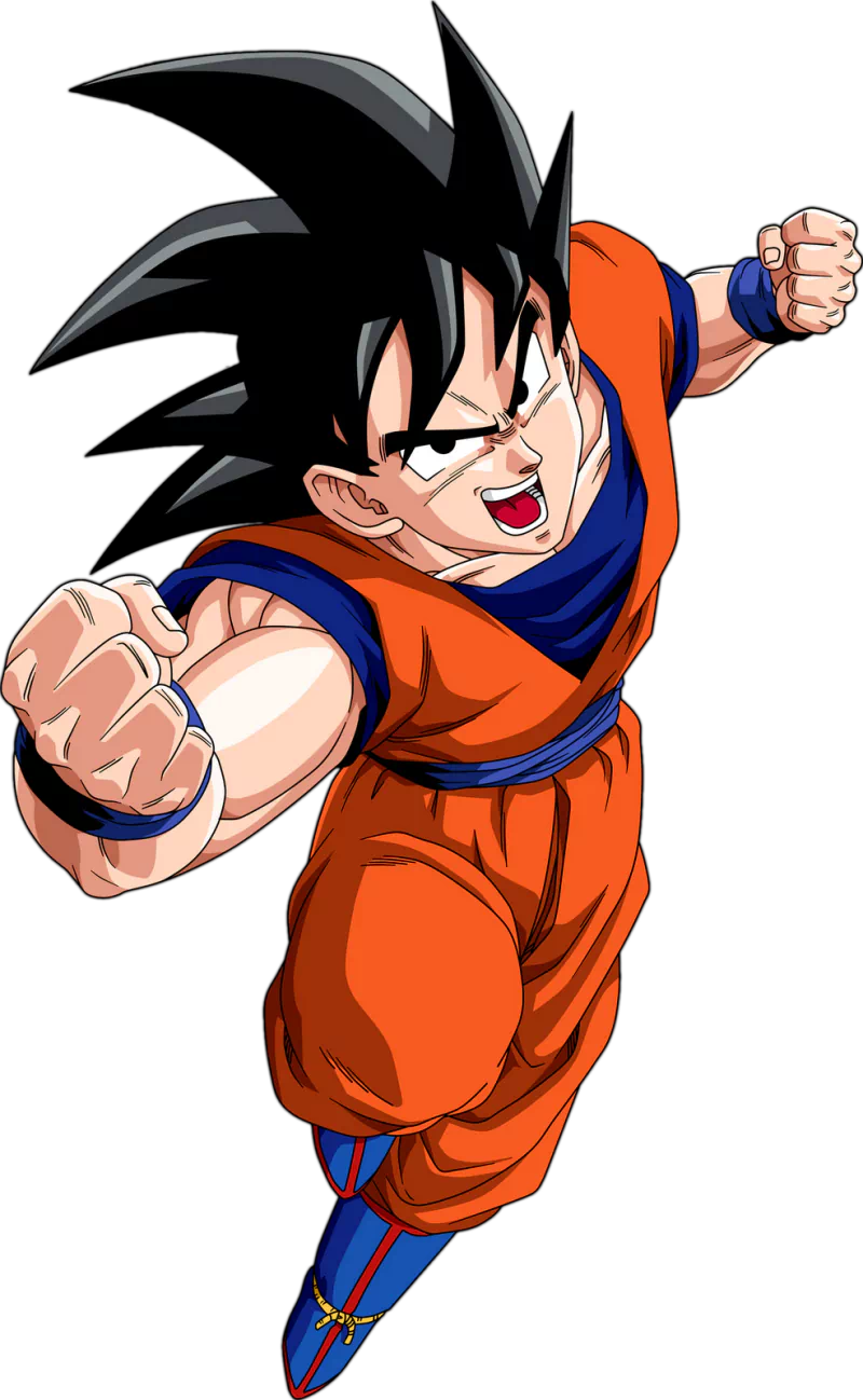 Goku from Dragon Ball Z, wearing his iconic orange gi, is seen charging forward with a fierce expression, showcasing his determined spirit and powerful energy.