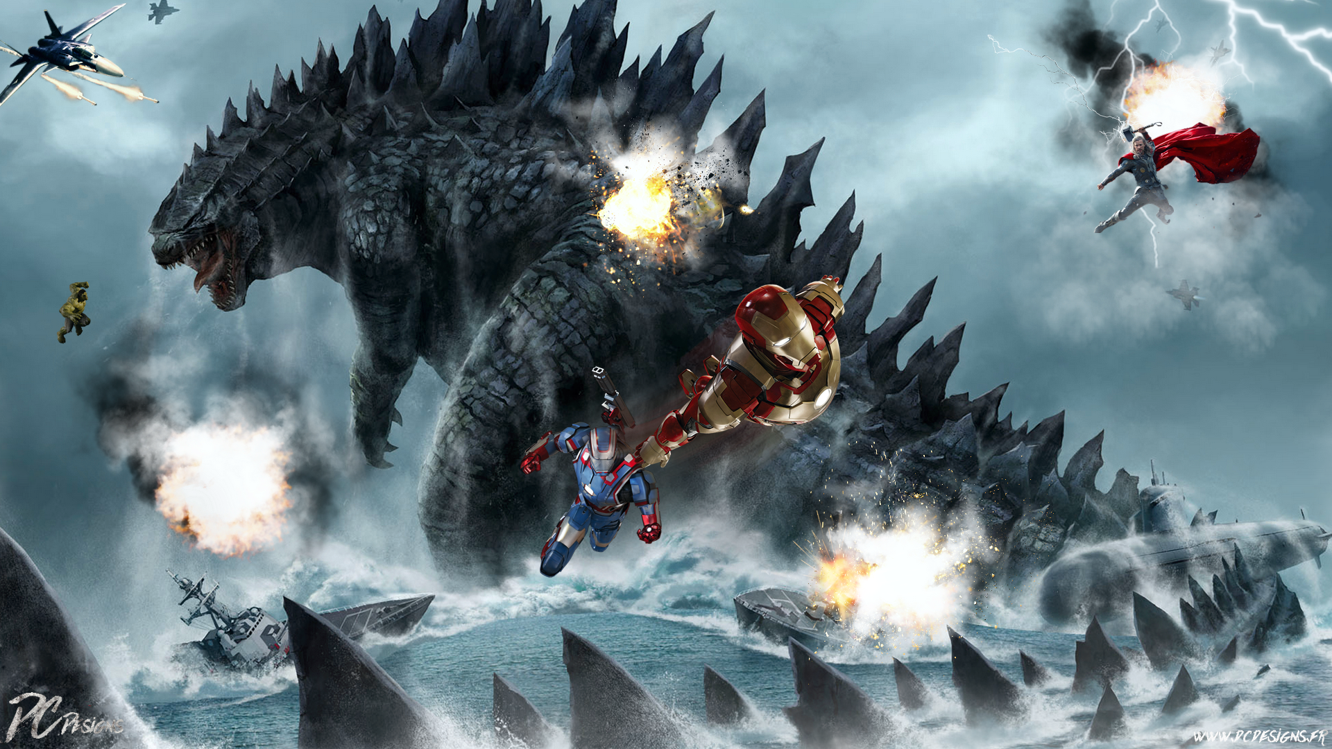 Godzilla Vs Avengers by DC-Designs