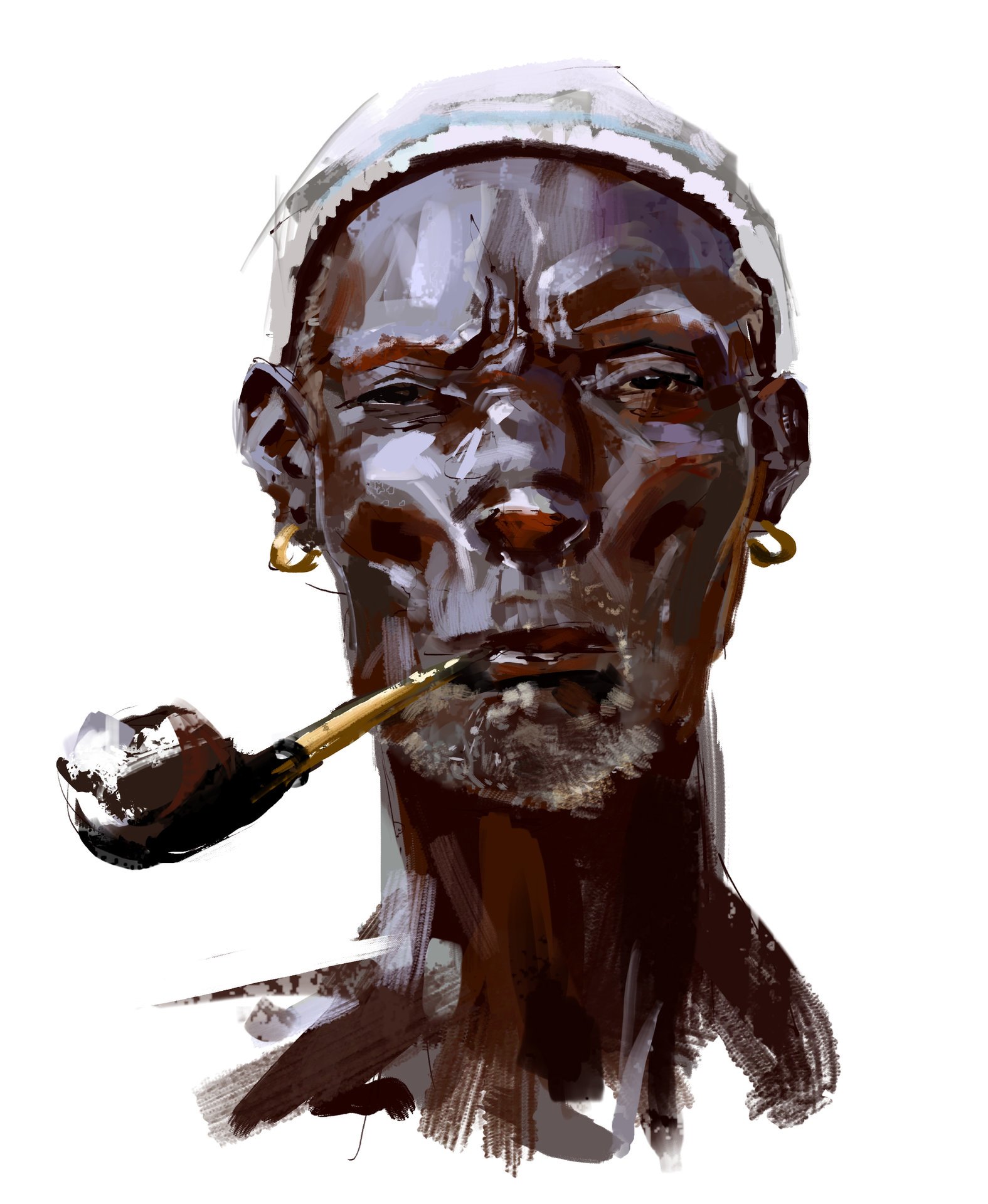 Download Smoking Pipe Man Face Digital Painting Portrait Art