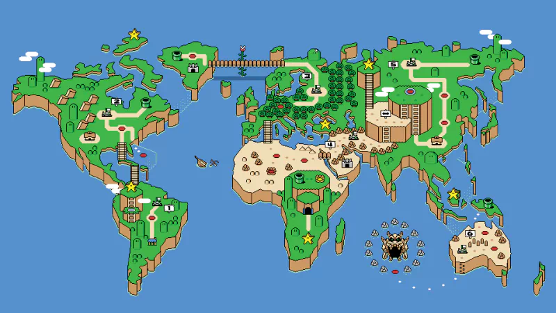 video game Super Mario World world map pixel art 8-bit Image