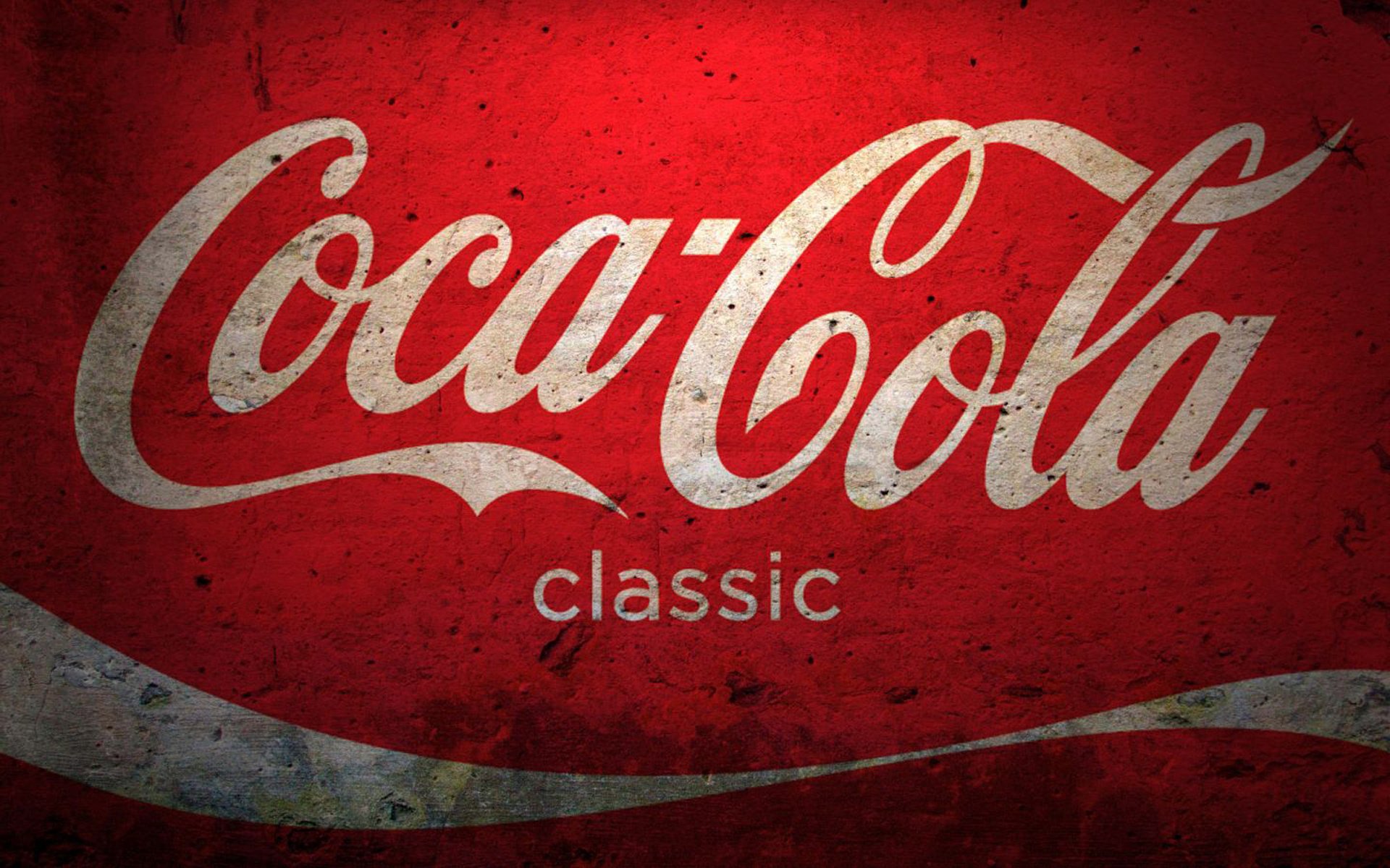 Man-made vintage Coca-Cola Classic sign: white script logo on a distressed red background with a silver wavy stripe.